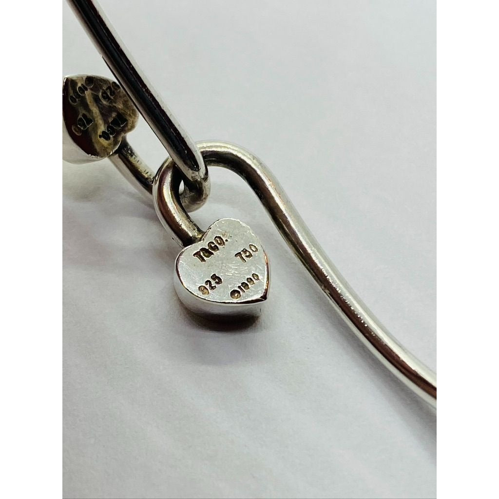 Tiffany & Co. Sterling Silver 925 18K 750 Heart Bangle Bracelet 6.75"