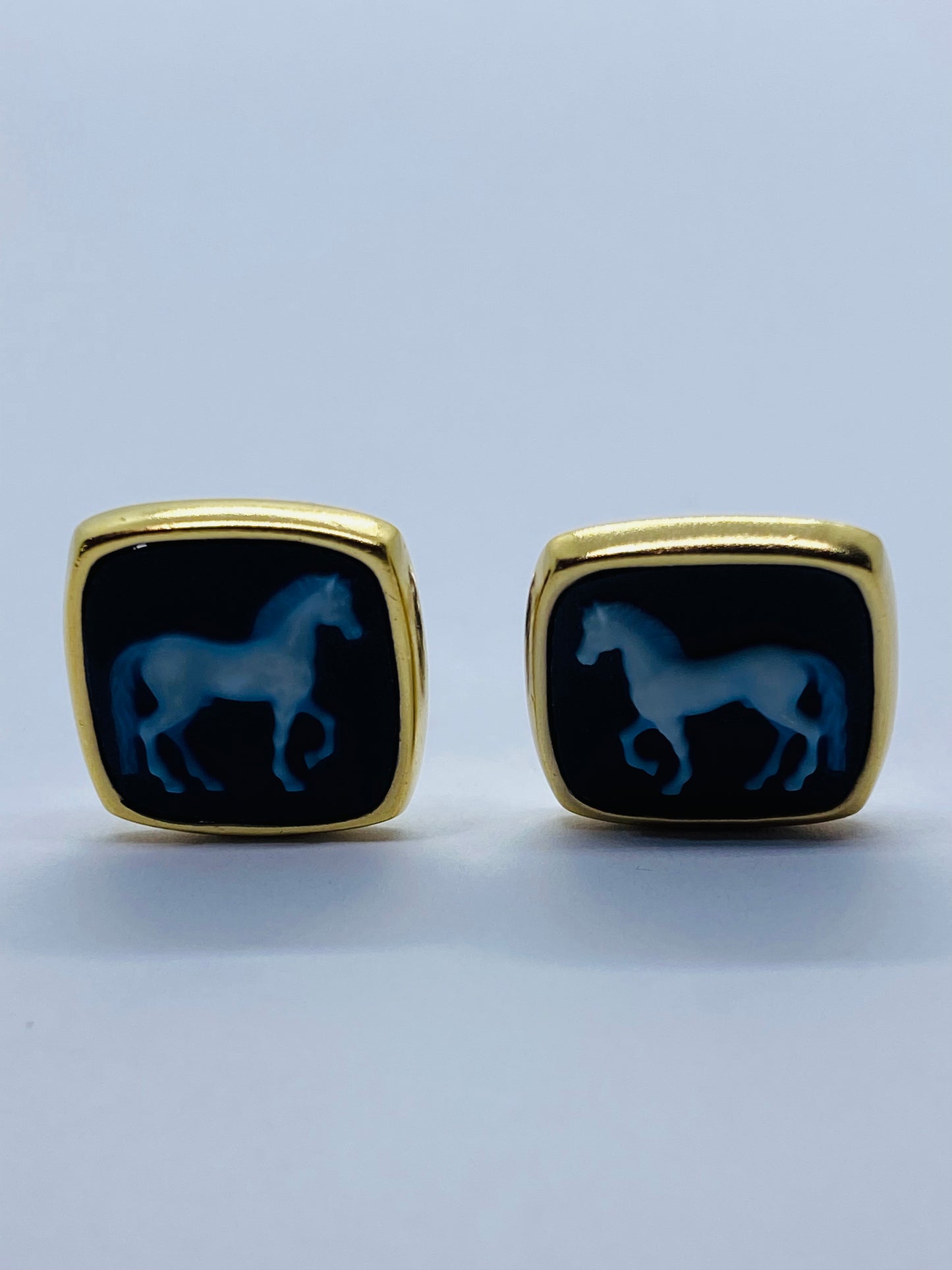 David Yurman PETRVS Carved Agate Horse Sterling Silver 925 22K Cufflinks