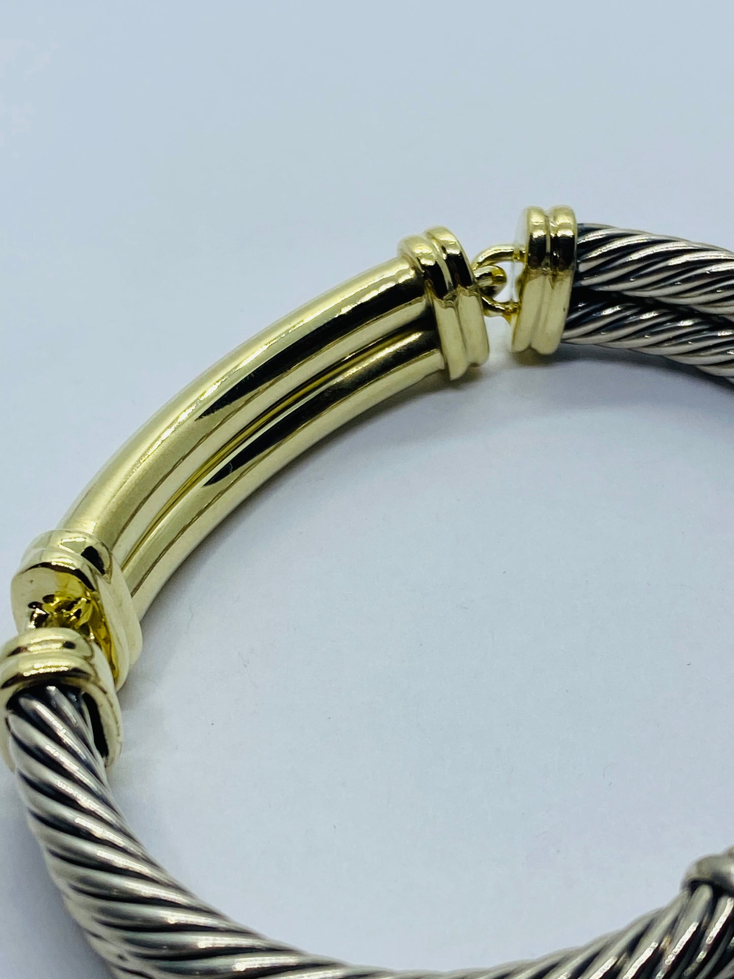 $4,000 David Yurman 14K Yellow Gold Silver Diamond Metro Double Cable Bracelet M