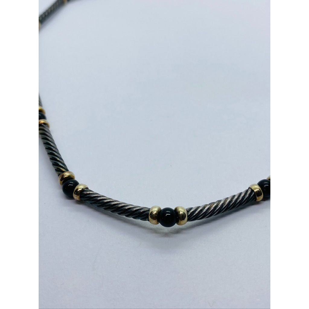 David Yurman Hampton 14K Gold Black Onyx Sterling Silver Choker Necklace 15.25"