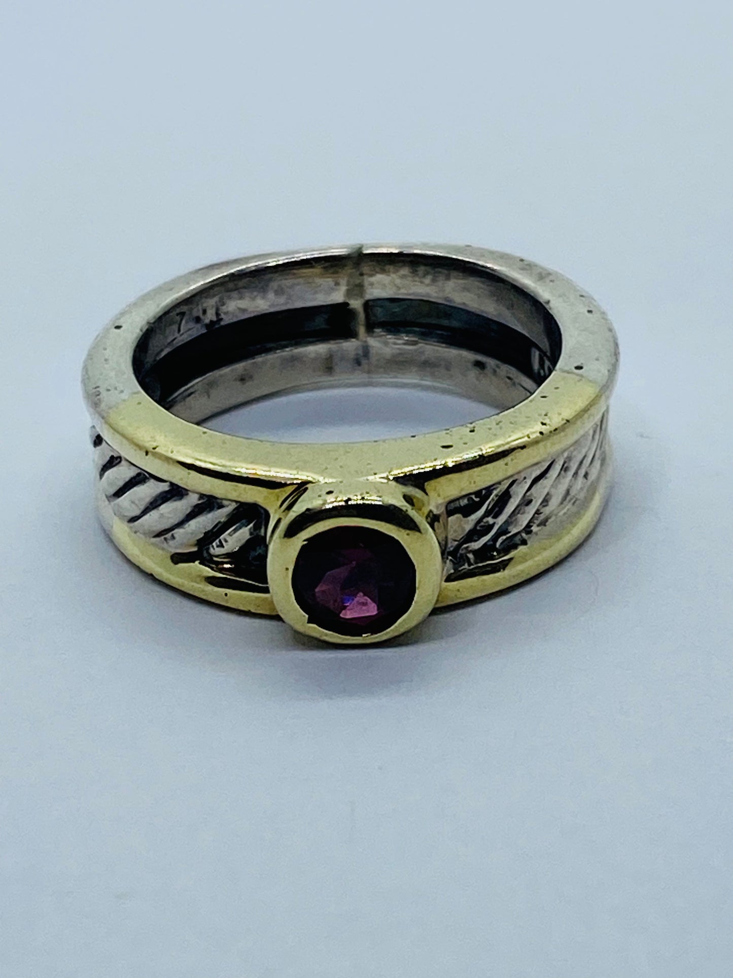 David Yurman  Vintage 14k Yellow Gold & Sterling Silver Pink Tourmaline Ring