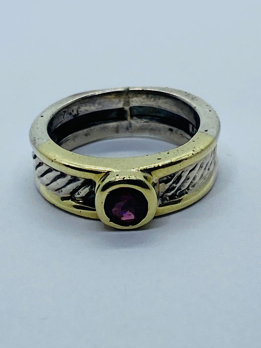 David Yurman  Vintage 14k Yellow Gold & Sterling Silver Pink Tourmaline Ring