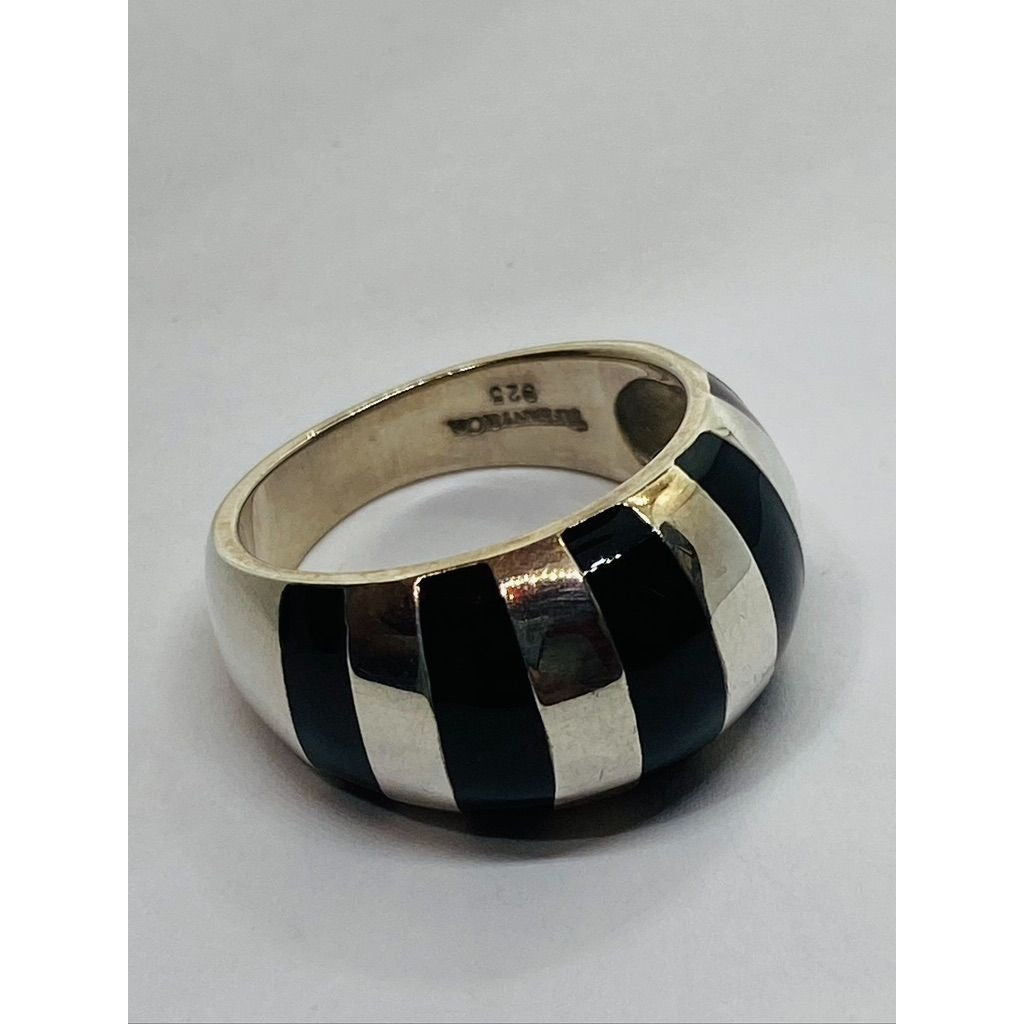 Tiffany & Co. Silver Black Enamel Stripe Dome Ring Size 6.5