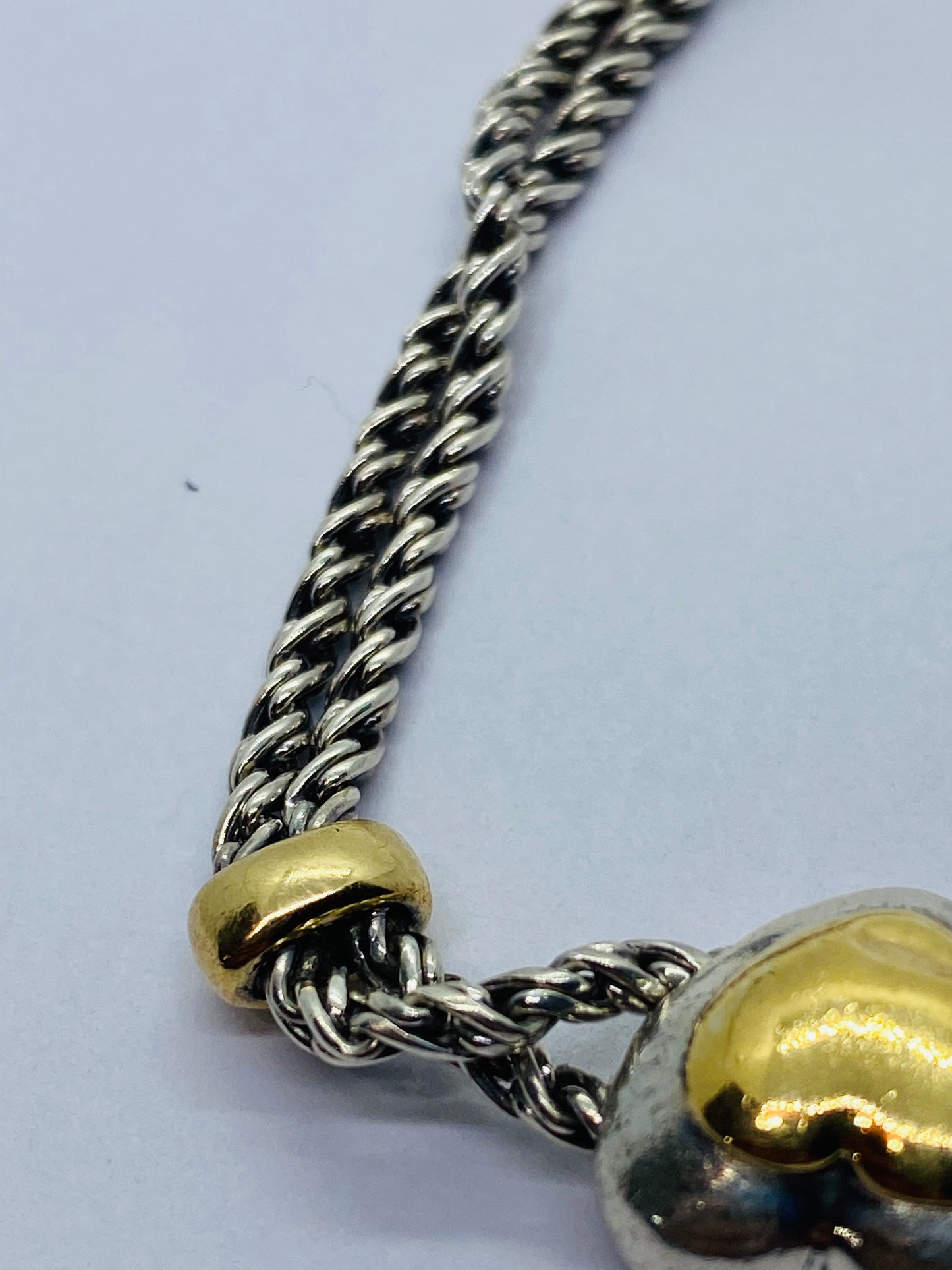 Tiffany & Co Sterling Silver & 18k Gold Double Rope Heart Slide Bracelet 7.5”