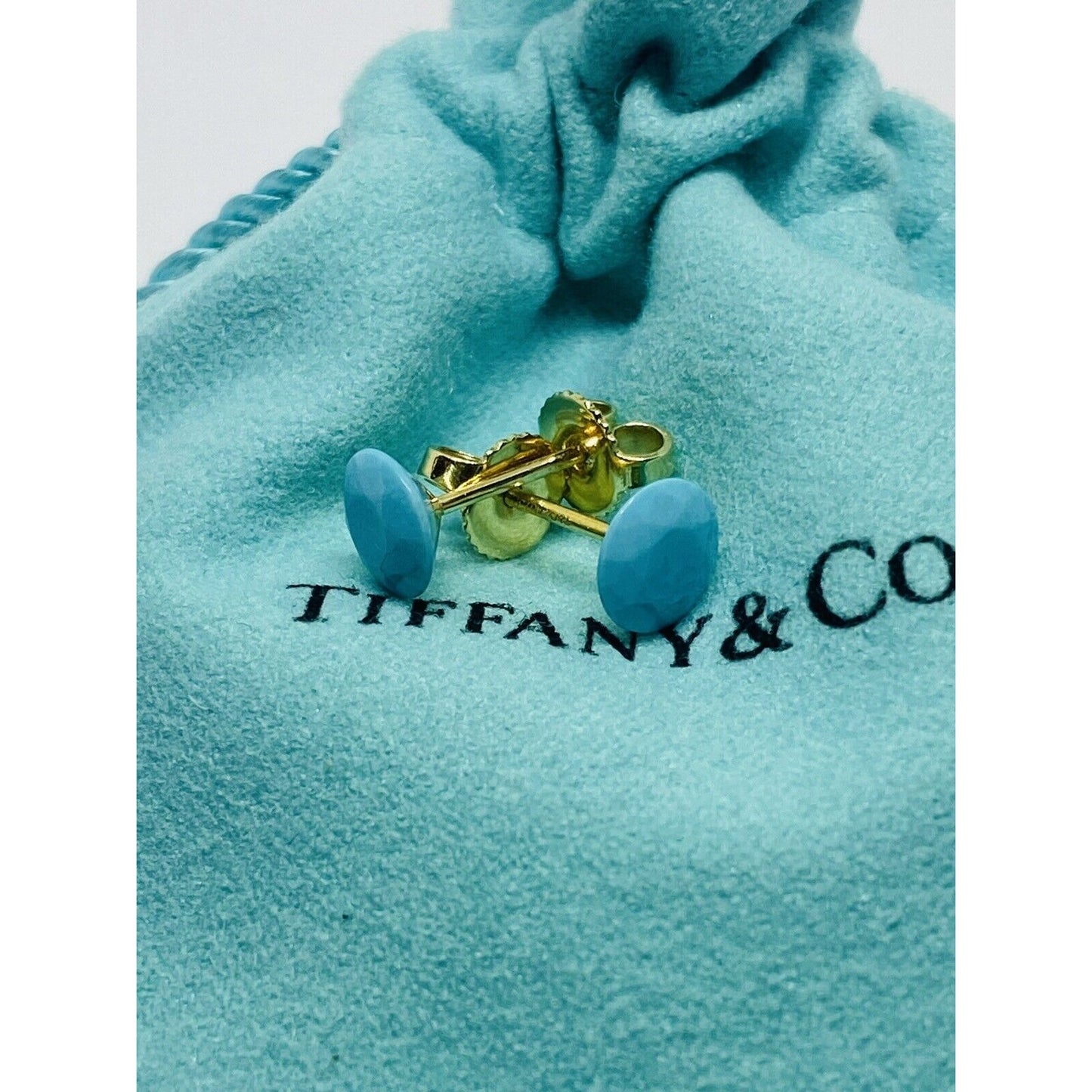 Tiffany & Co Elsa Peretti 18k Yellow Gold 2 Carat FACET Turquoise Earrings RARE