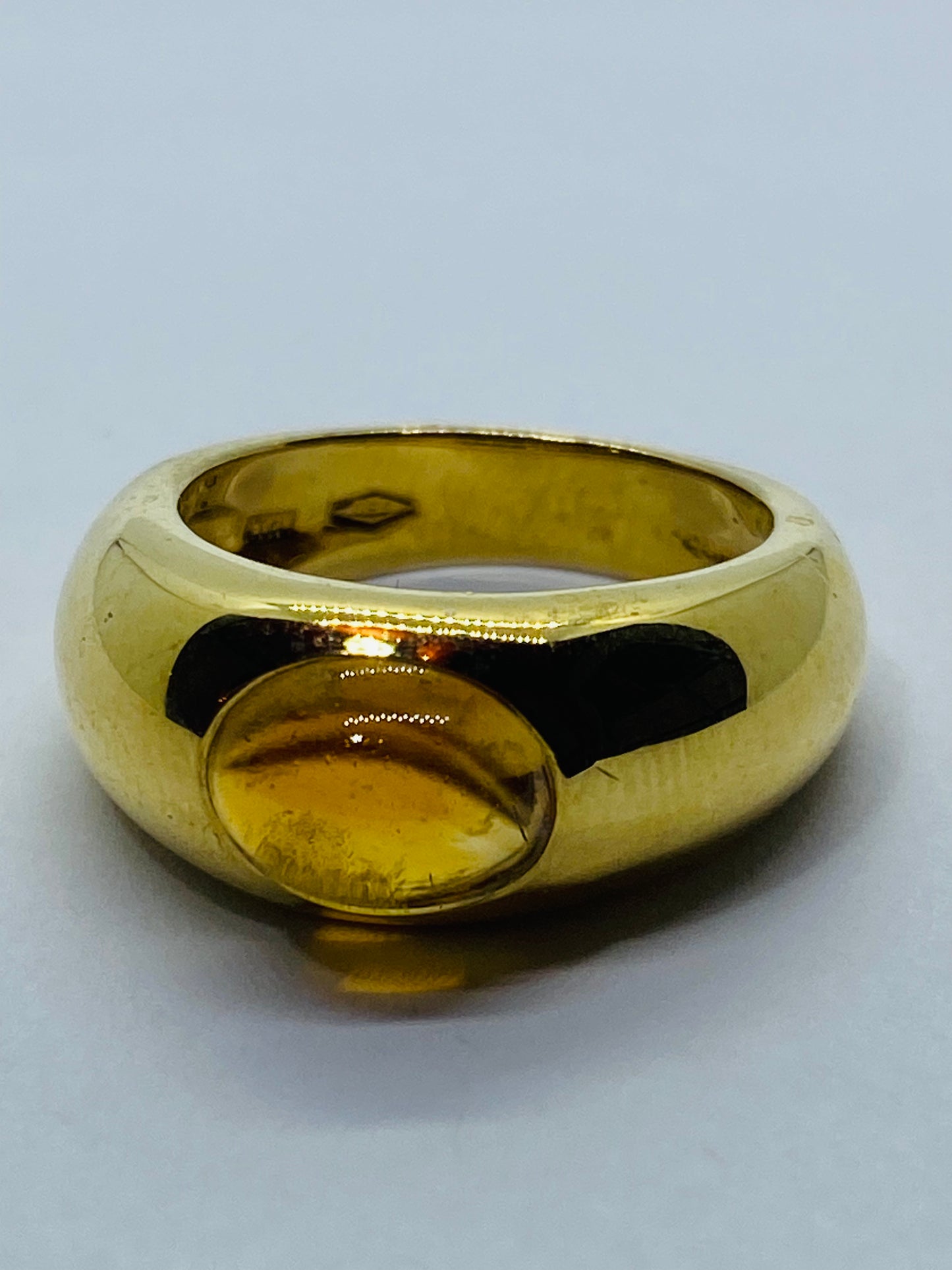 Tiffany & Co. Vintage Italy 18K Yellow Gold Yellow Citrine Gypsy Ring Size 4.75