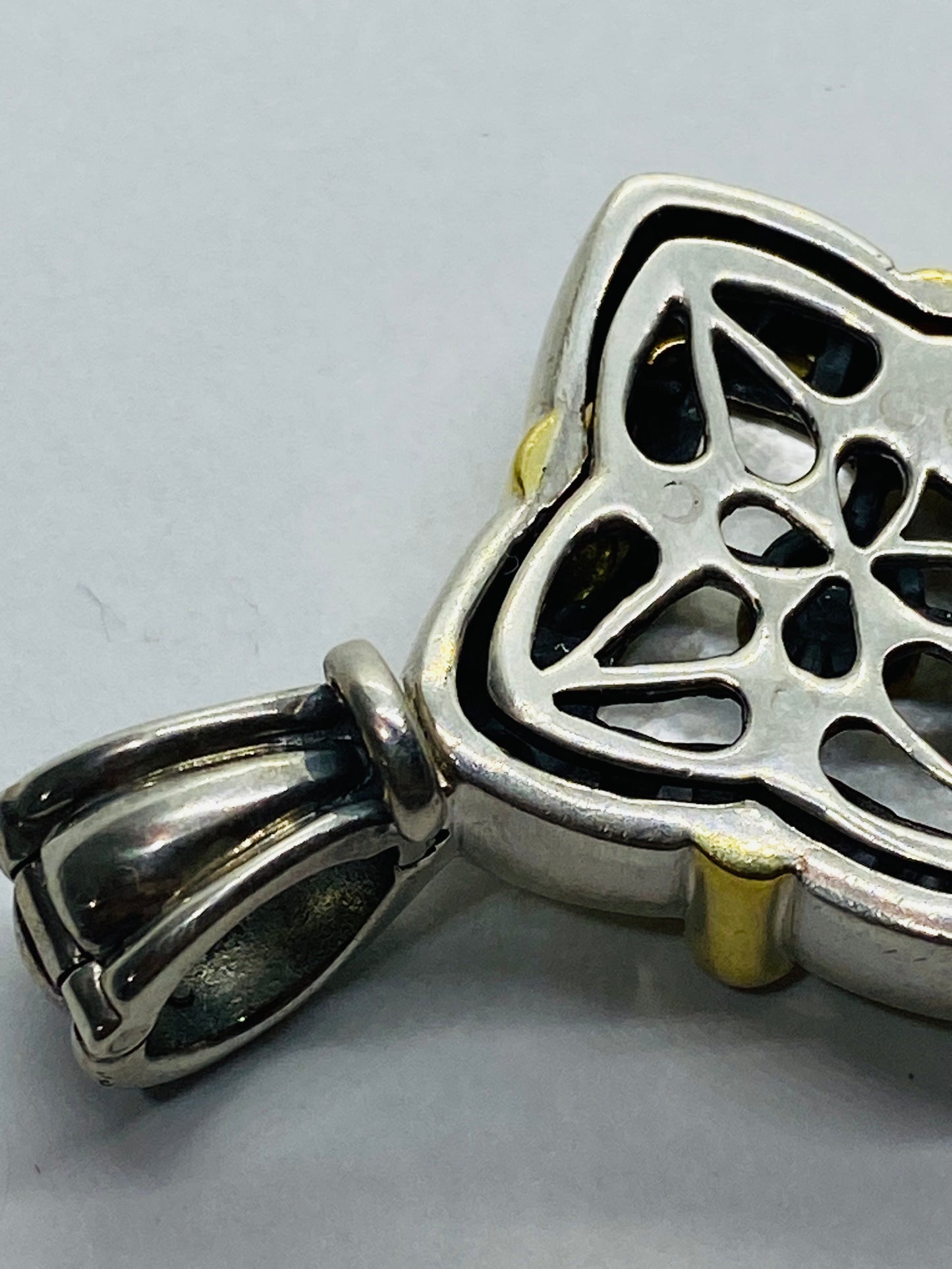 David Yurman SS & 18K Large 27MM Carved Mother of Pearl Quatrefoil  Pendant