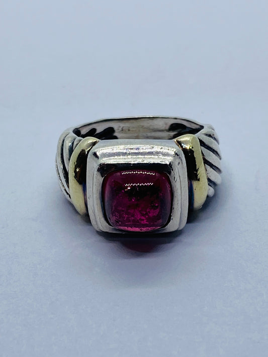 David Yurman Sterling Silver 925 14k 585  Gold & Pink Tourmaline Ring