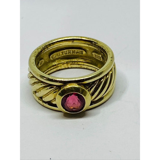 Beautiful David Yurman 14K Yellow Gold & Pink Tourmaline Wide Band Ring 9mm Wide