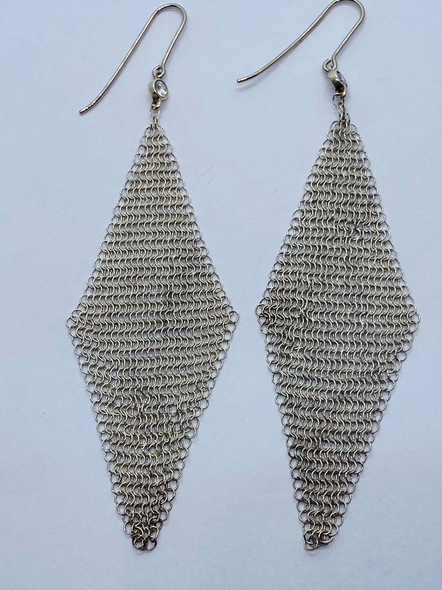 $1675 Authentic Tiffany & Co Mesh 3" .10 Diamond Drop Earrings