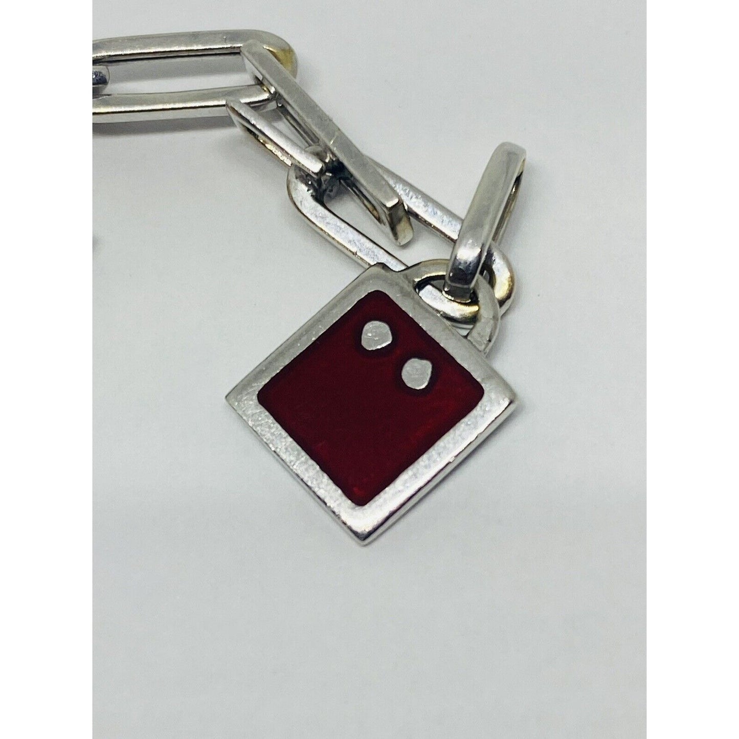 LA NOUVELLE BAGUE 0.22ct Diamond 18K Gold Square Charm Bracelet 7.25” RARE