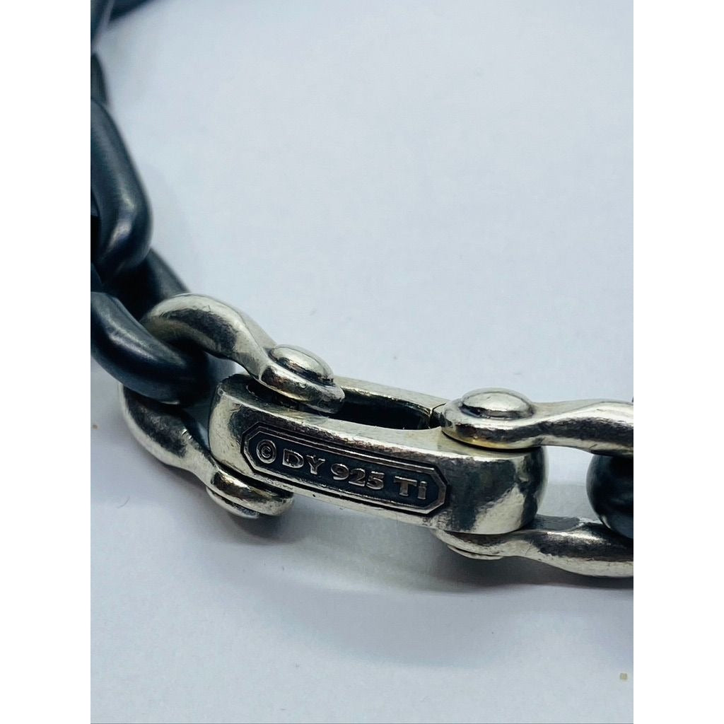 David Yurman Sterling Silver 925Chain Links Bracelet with Black Titanium 8.5"