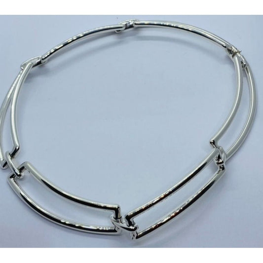 Tiffany & Co Sterling Silver 925 2002 Italy Rectangular Link Bar Collar Necklace