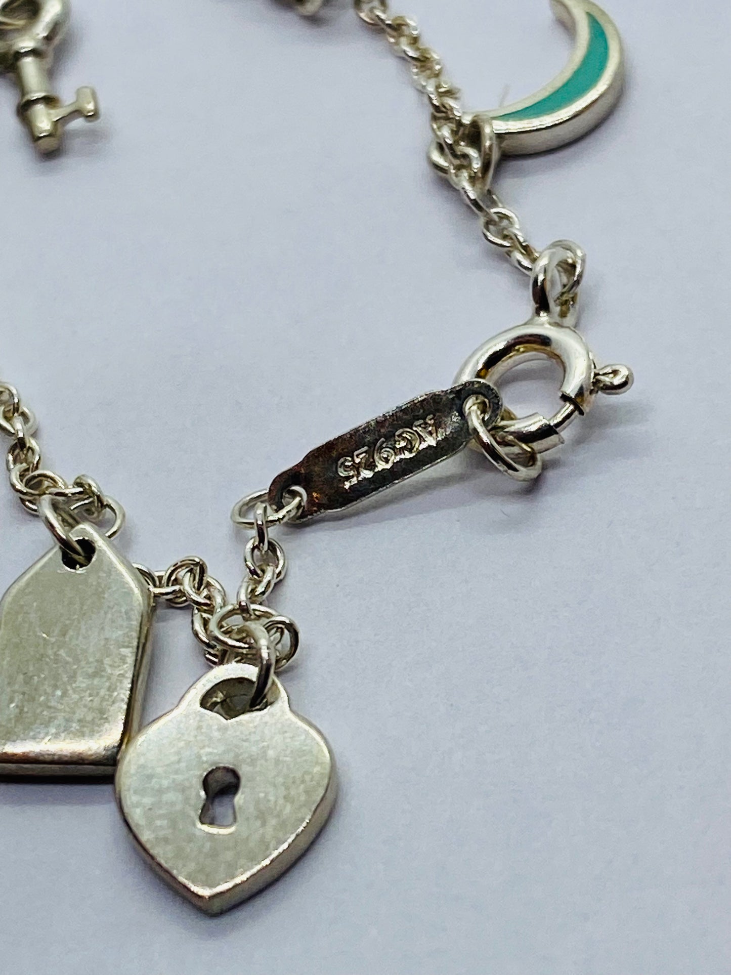 Tiffany & Co Sterling Silver  Blue Enamel Mini Charm Bracelet