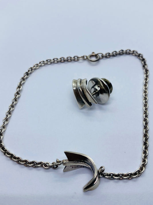 Tiffany & Co. Angela Cummings Sterling Curved Arrow Pin And Bracelet Set