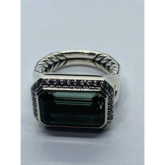 David Yurman Sterling Silver Novella Prasiolite Diamond Ring Size 4.75