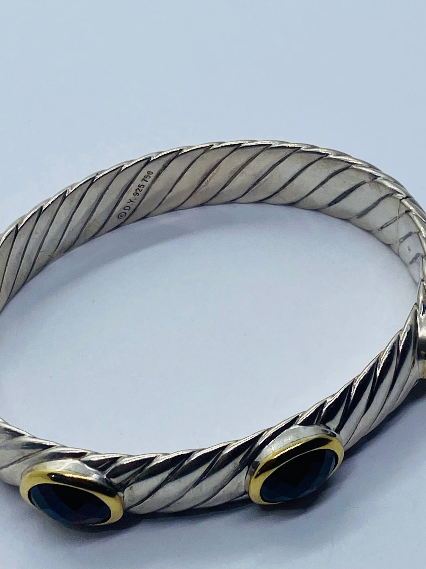 David Yurman SSilver 18K Gold 12MM Albion Oval Garnet  Rennaisance Bracelet 6.25