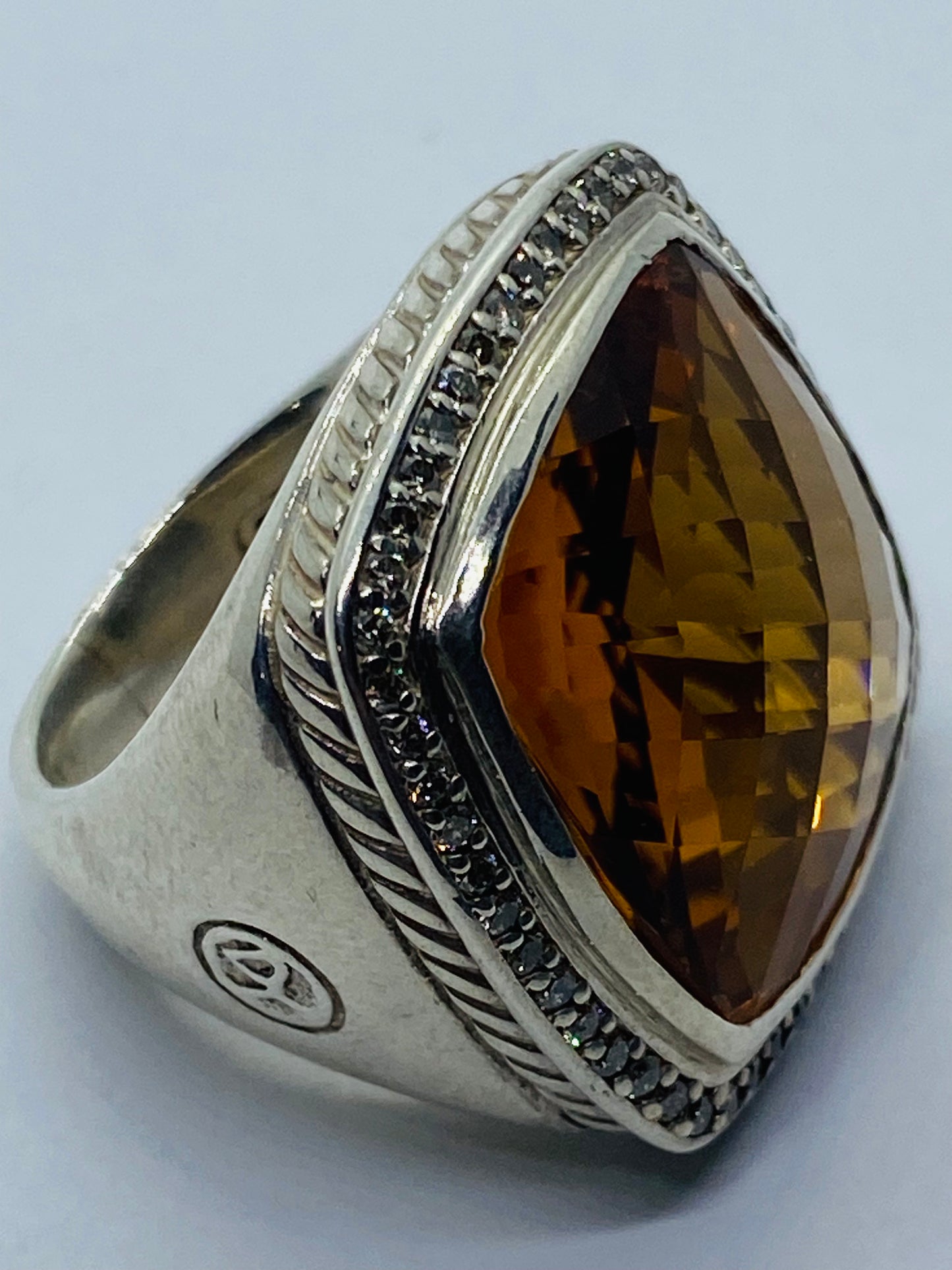 DAVID YURMAN ALBION 20MM X 20MM CITRINE DIAMOND STERLING SILVER RING SIZE 7.25