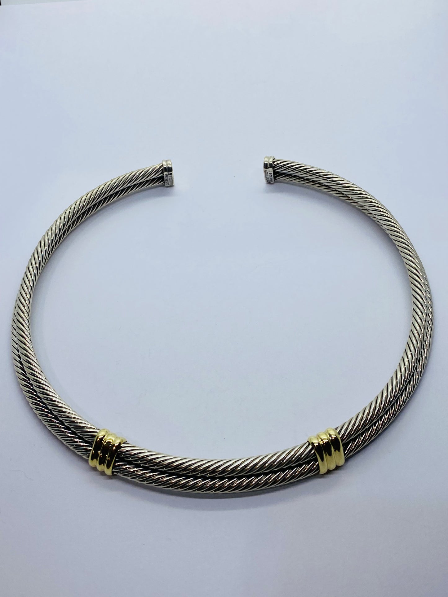 David Yurman 925 Silver and 14k Yellow Gold Double Cable Crossover Collar