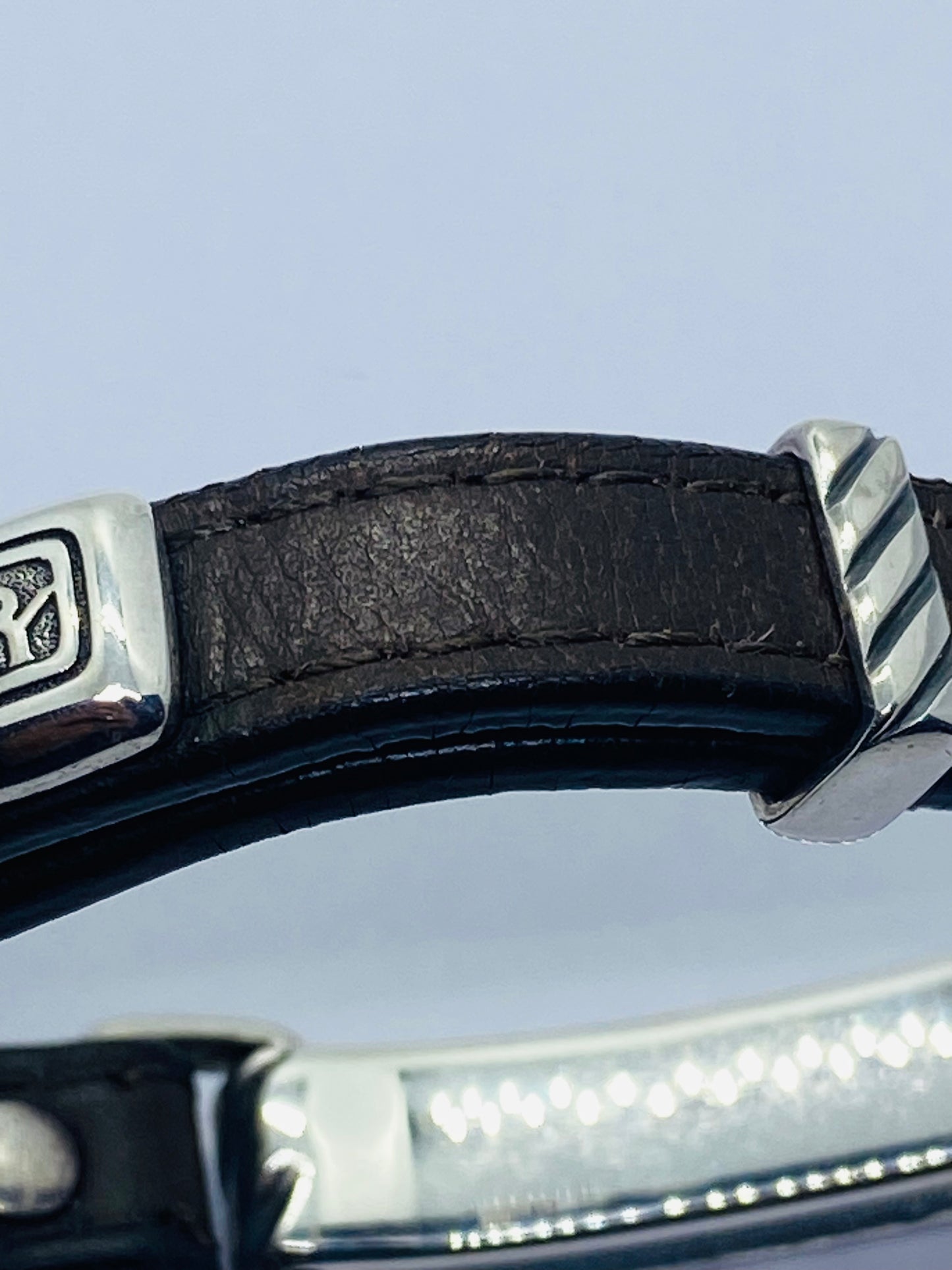 David Yurman Sterling Silver Modern Leather Striped ID Bracelet Brown 39.1 Grams