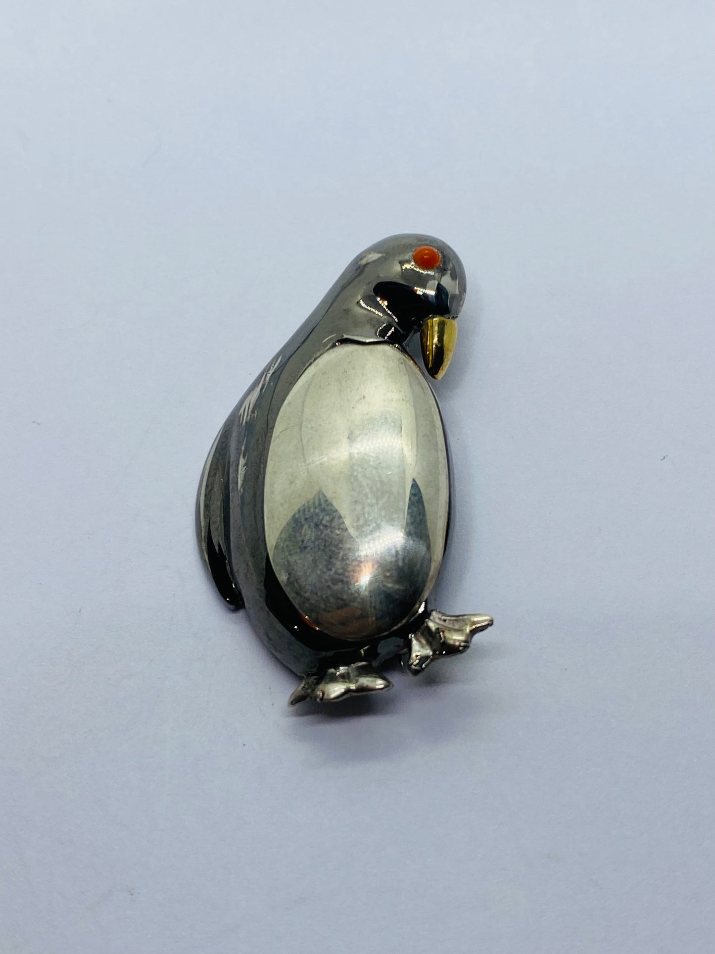 Tiffany & Co Sterling Siler 925 18K 750 Coral Penguin Brooch
