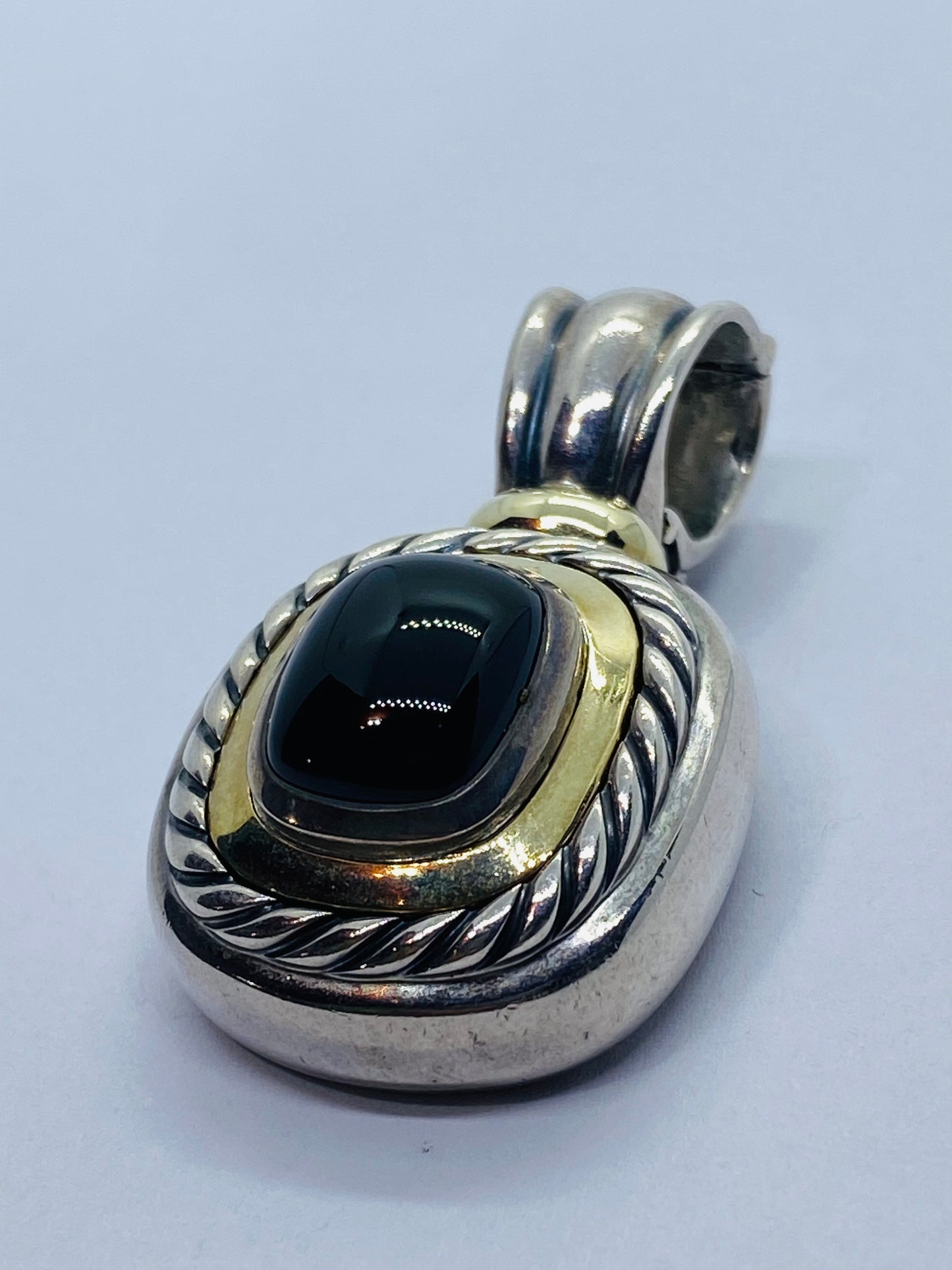 David Yurman 925 Silver 585 Gold Black Onyx Iconic Albion Enhancer Pendant 18.9G