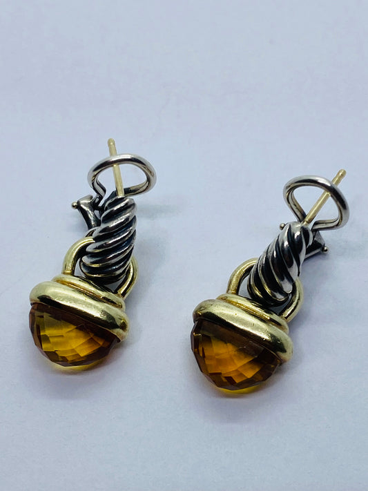 David Yurman 925 Sterling Silver & 14k Gold Citrine Acorn Earrings