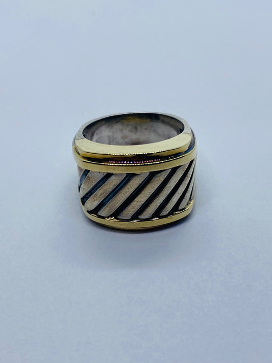 David Yurman Thoroughbred Ring 14K Gold Sterling Silver Cigar Cable Size 7.5