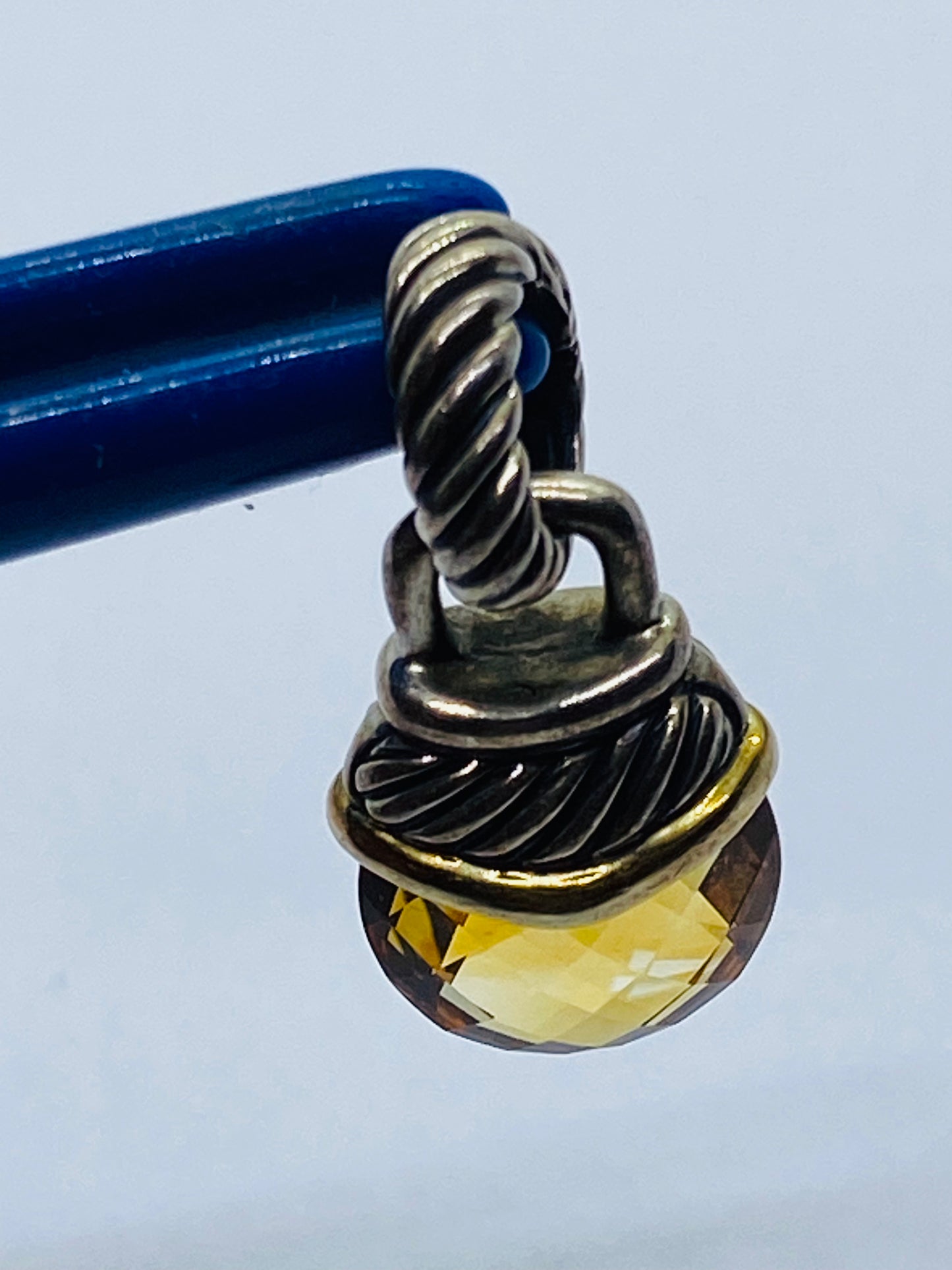 David Yurman Sterling 14K 925 585 Gold Citrine Acorn Pendant Enhancer