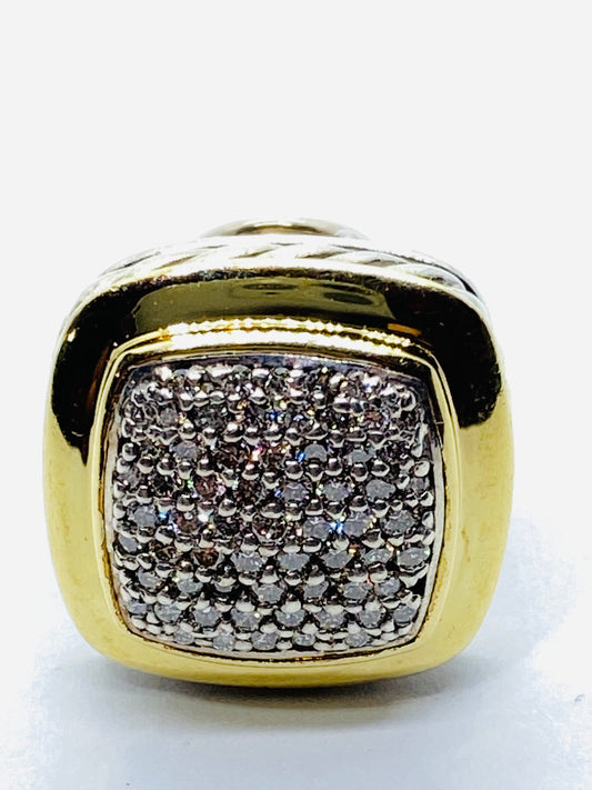 David Yurman Sterling Silver 18k 14MM Pave Diamond Albion Earring SINGLE