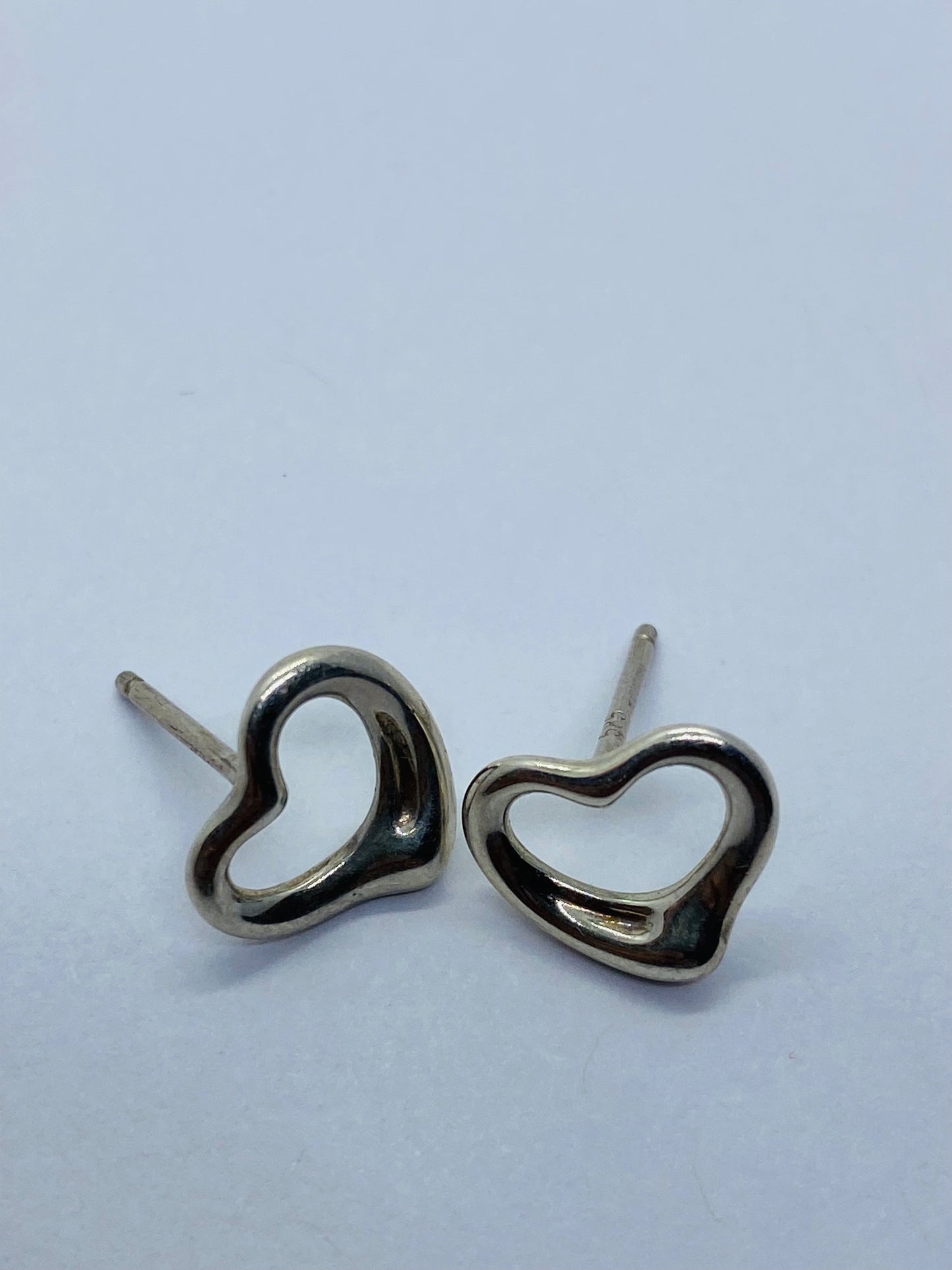 Tiffany & Co. Peretti Sterling Silver 14K Posts 5/8" Open Heart Original Backs