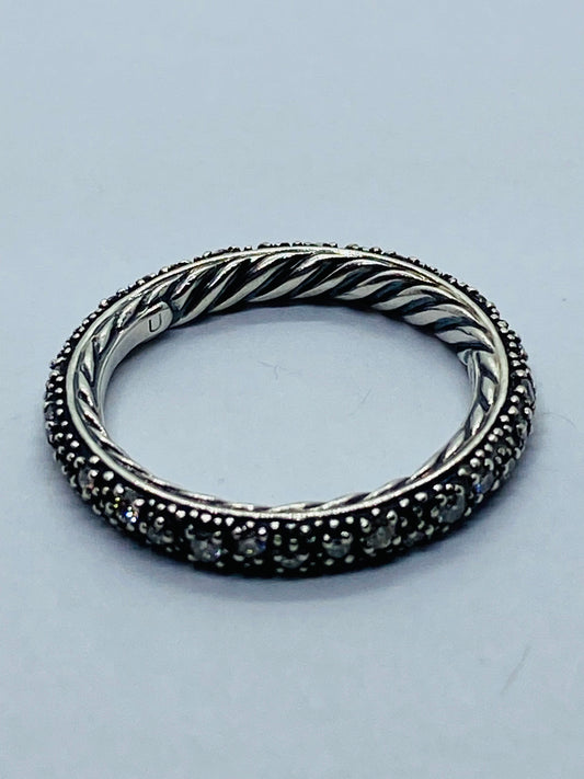 David Yurman Midnight Melange Sterling Silver Band Ring Pave Diamonds Size 5.75