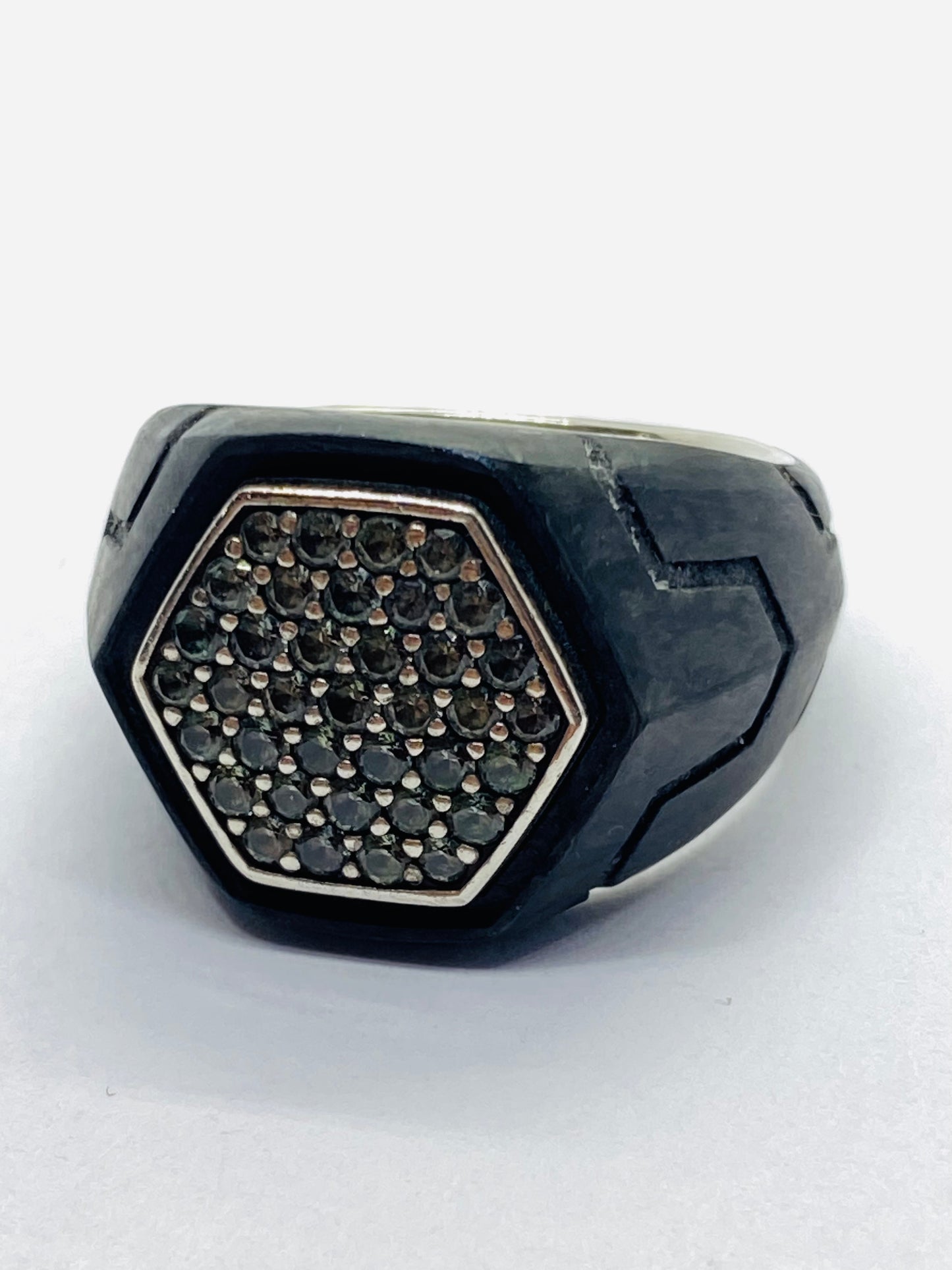 David Yurman Gray Sapphire Forged Carbon Signet Ring Size 11