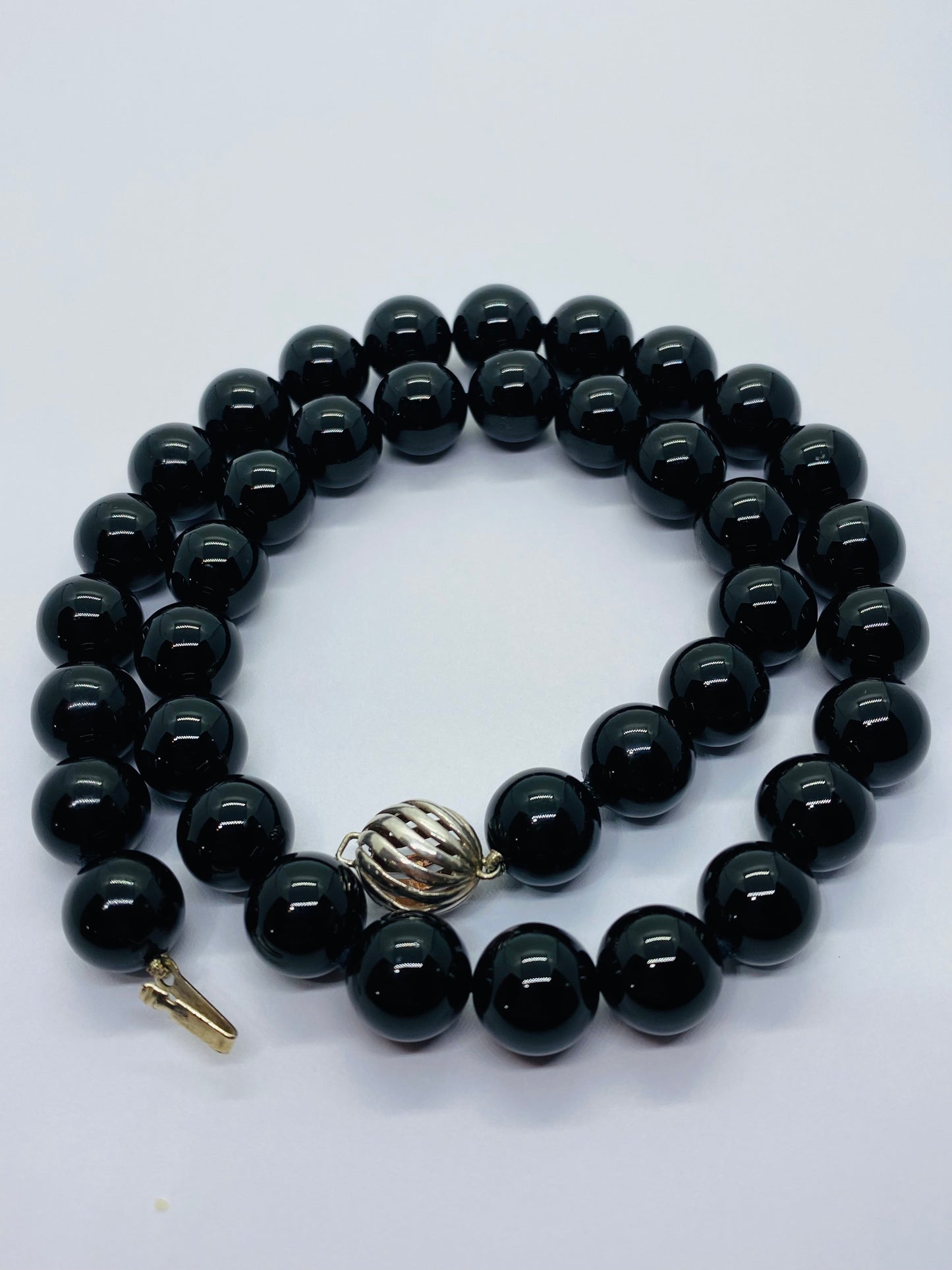 Tiffany & Co. Necklace Black Onyx Ball Beaded Sterling Silver 16.5" Long