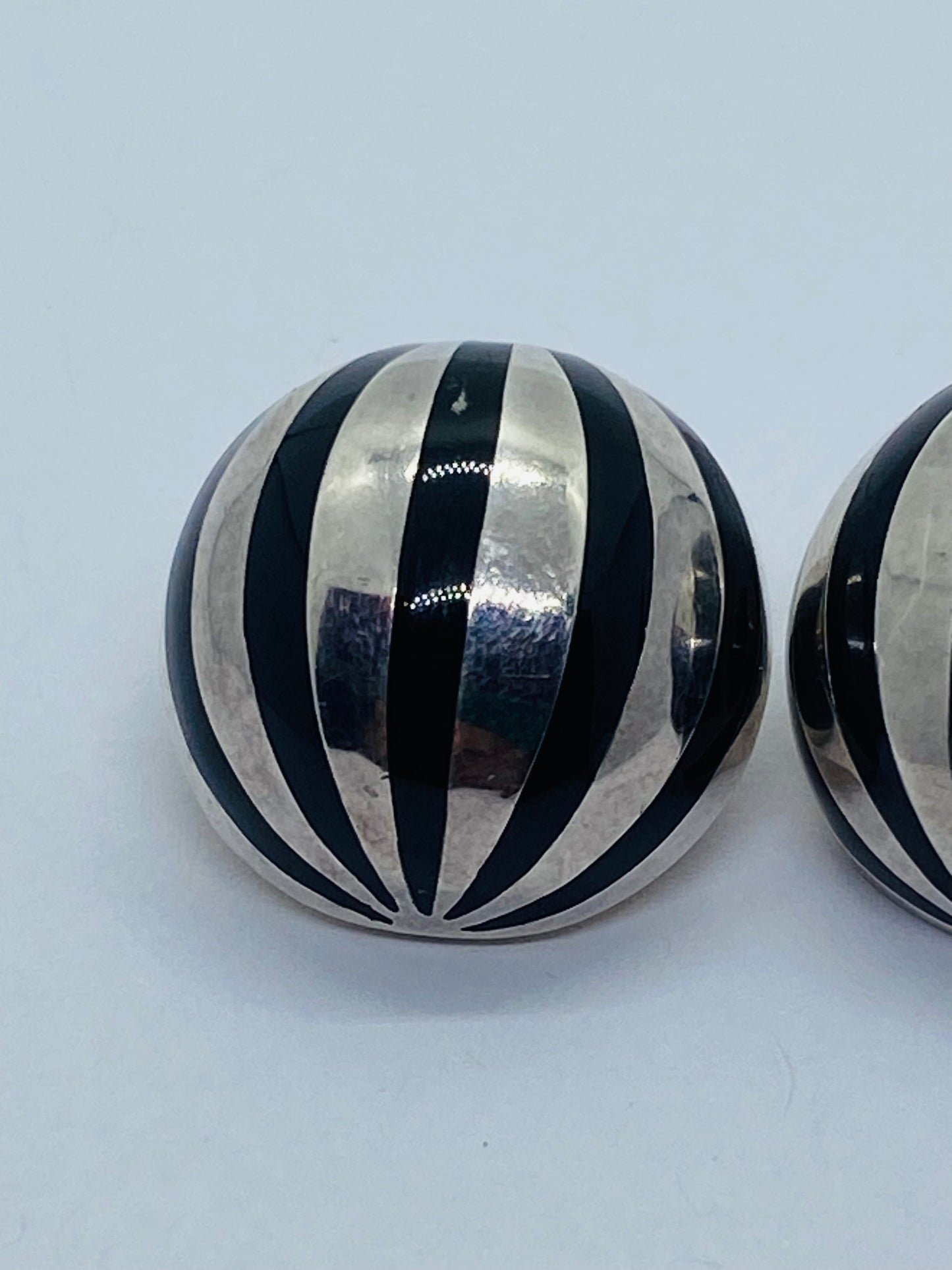 Tiffany & Co Sterling Silver Black Enamel Dome Clip on Earrings  18MM