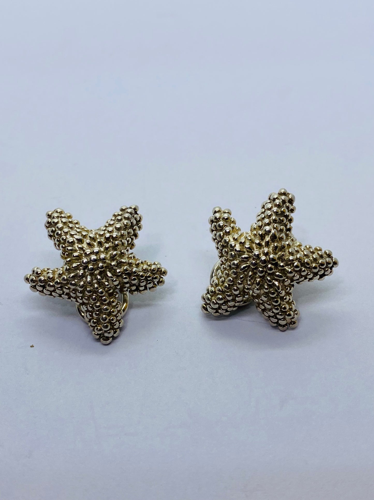 Tiffany & Co Silver Large Bumpy Starfish Coral Clip On Earrings