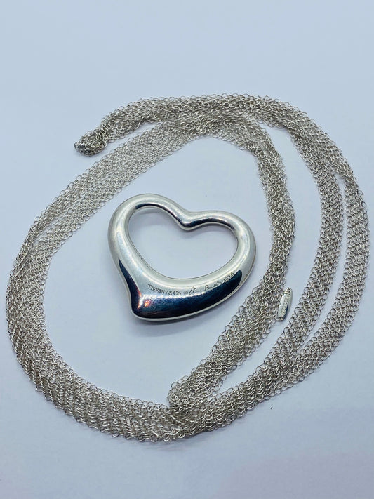 $1200 Tiffany & Co Elsa Peretti Silver Large Open Heart Mesh Chain Necklace 30”