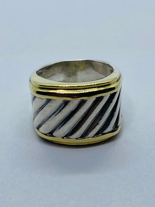 David Yurman Thoroughbred Ring 14K Gold Sterling Silver Cigar Cable Size 5.25