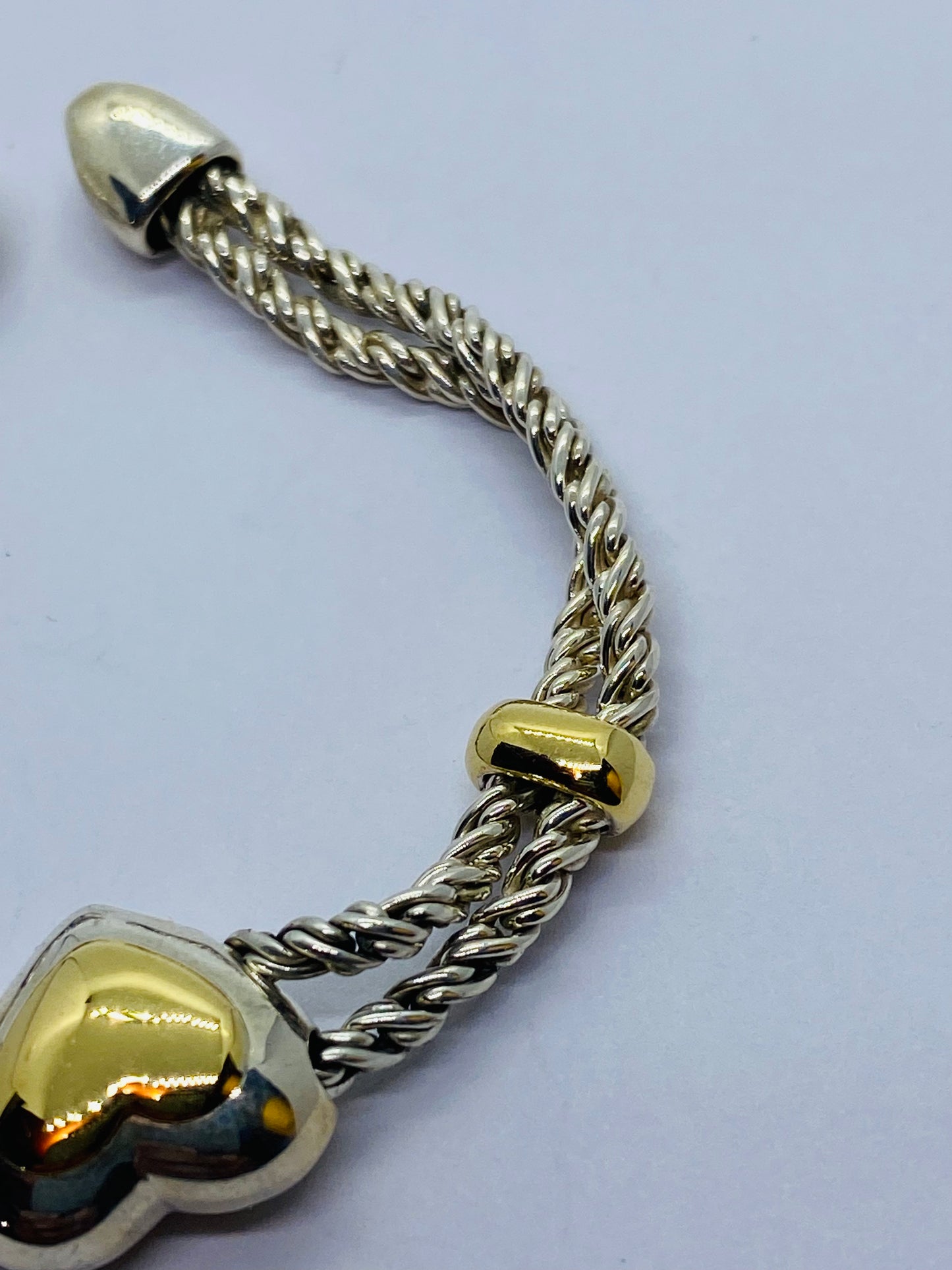 Tiffany & Co Sterling Silver & 18k Gold Double Rope Heart Slide Bracelet 6.75”
