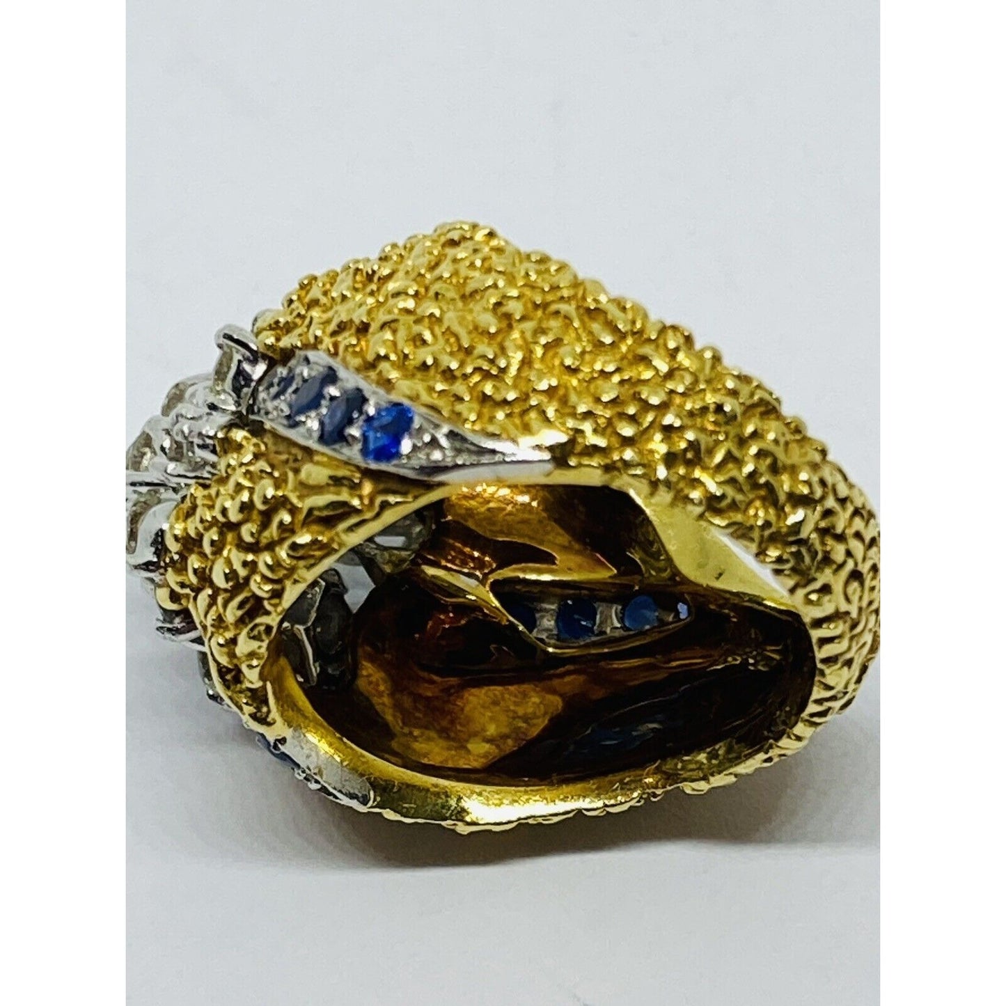 Heavy 18k Two Tone Gold 2.28TCW  VS Diamond Sapphire Cluster Texture Dome Ring