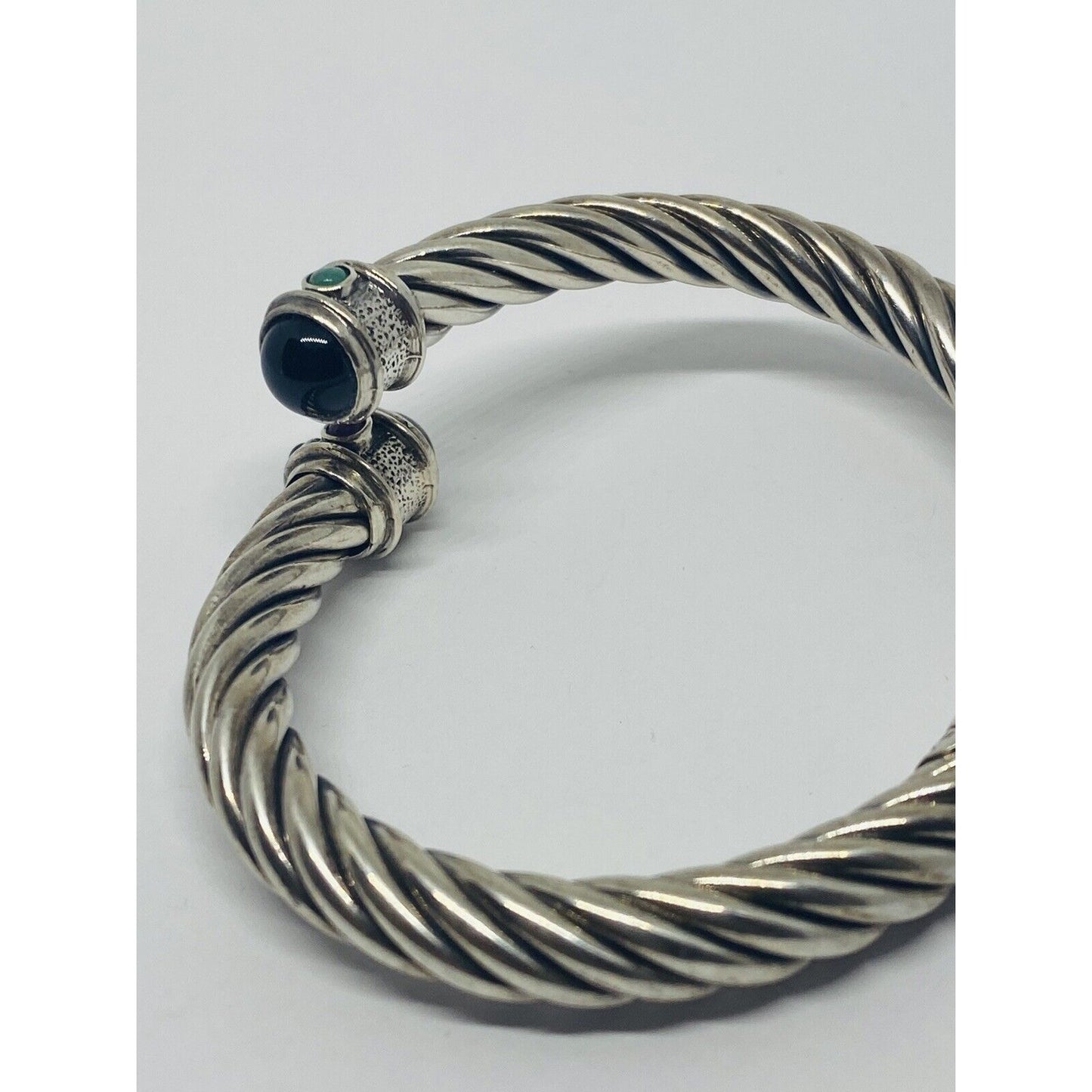 GSJ BLACK ONYX Color Stones Sterling Silver 925 Renaissance STYLE 28.9 Grams 7MM Bracelet