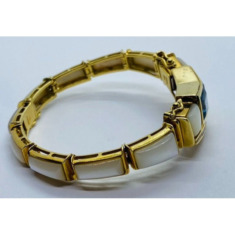 Denoir Diamond MOP Amethyst Topaz 18K Gold Chevron Bracelet 33.8 Grams