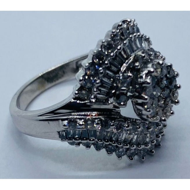 10K White Gold Cluster Diamond Ring Size 7 1.87CT