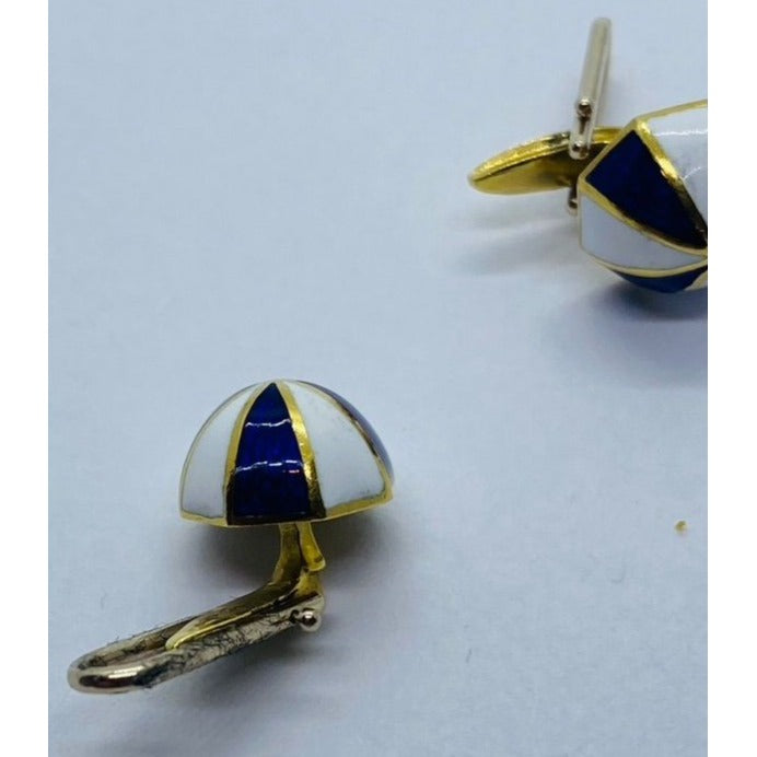 David Webb Umbrella Blue White Enamel 18K Shirt Studs