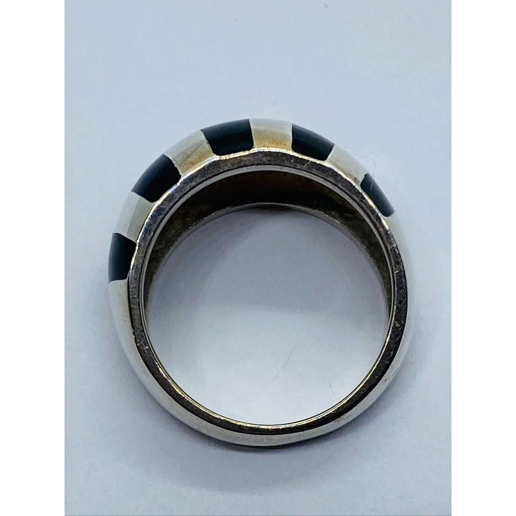 Tiffany & Co. Silver Black Enamel Stripe Dome Ring Size 6.5