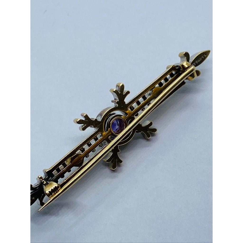 Tiffany & Co Victorian 14k Black Enamel Amethyst Diamond Brooch (READ)
