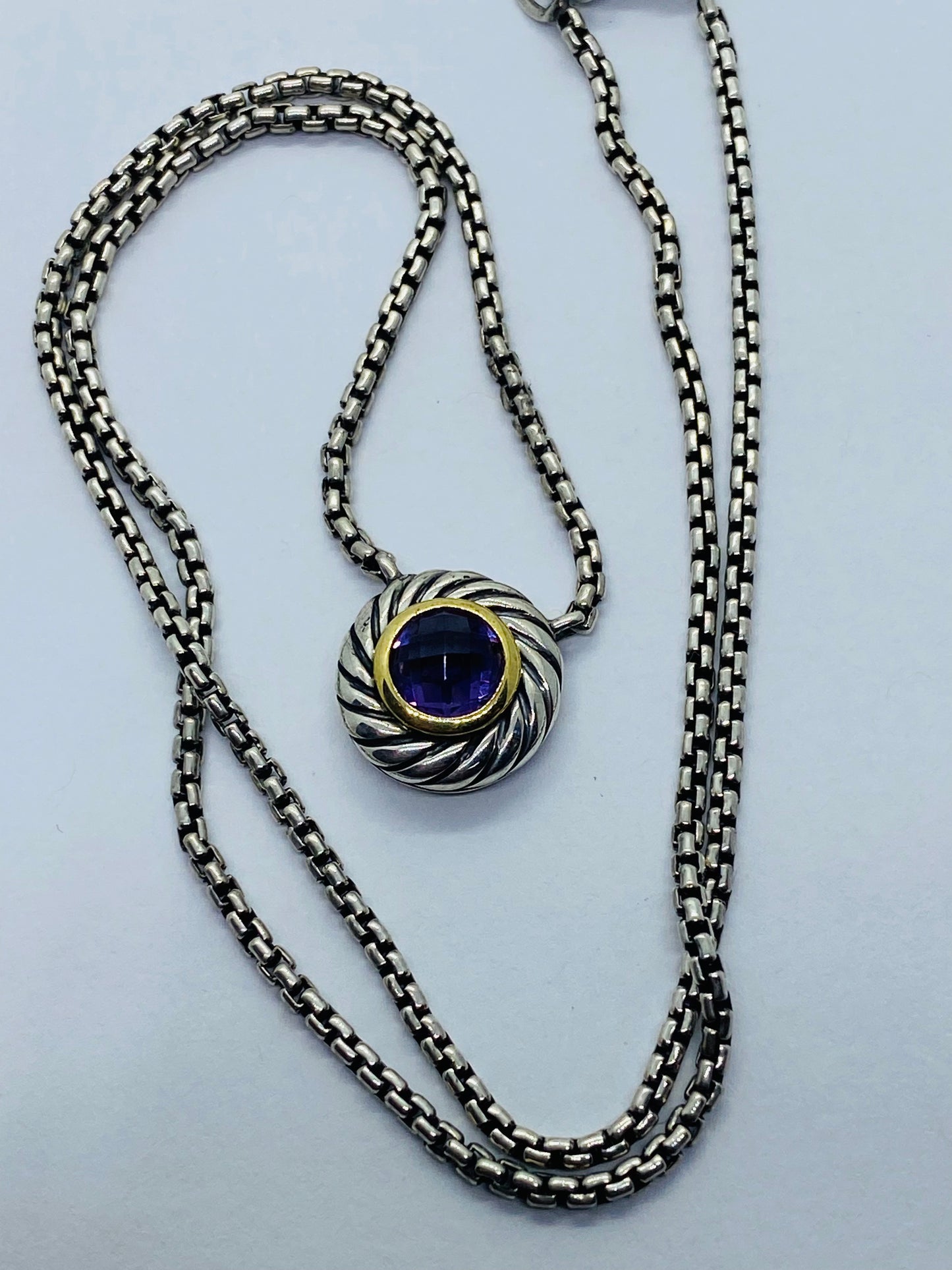 David Yurman Sterling Silver Amethyst Cookie Necklace 16.5”