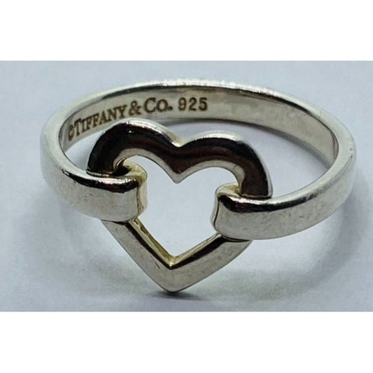 Tiffany & Co Silver Metro Open Heart Hook Ring Size 6 in Pouch Rare Signet
