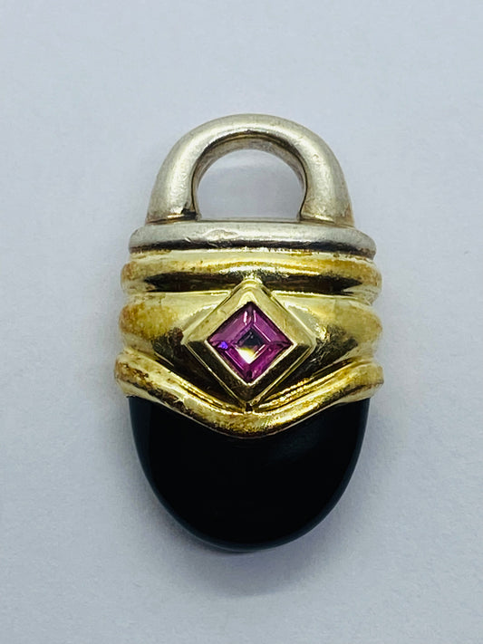 Rare David Yurman Tourmaline Black Onyx Renaissance Pendant in 14k Gold 925