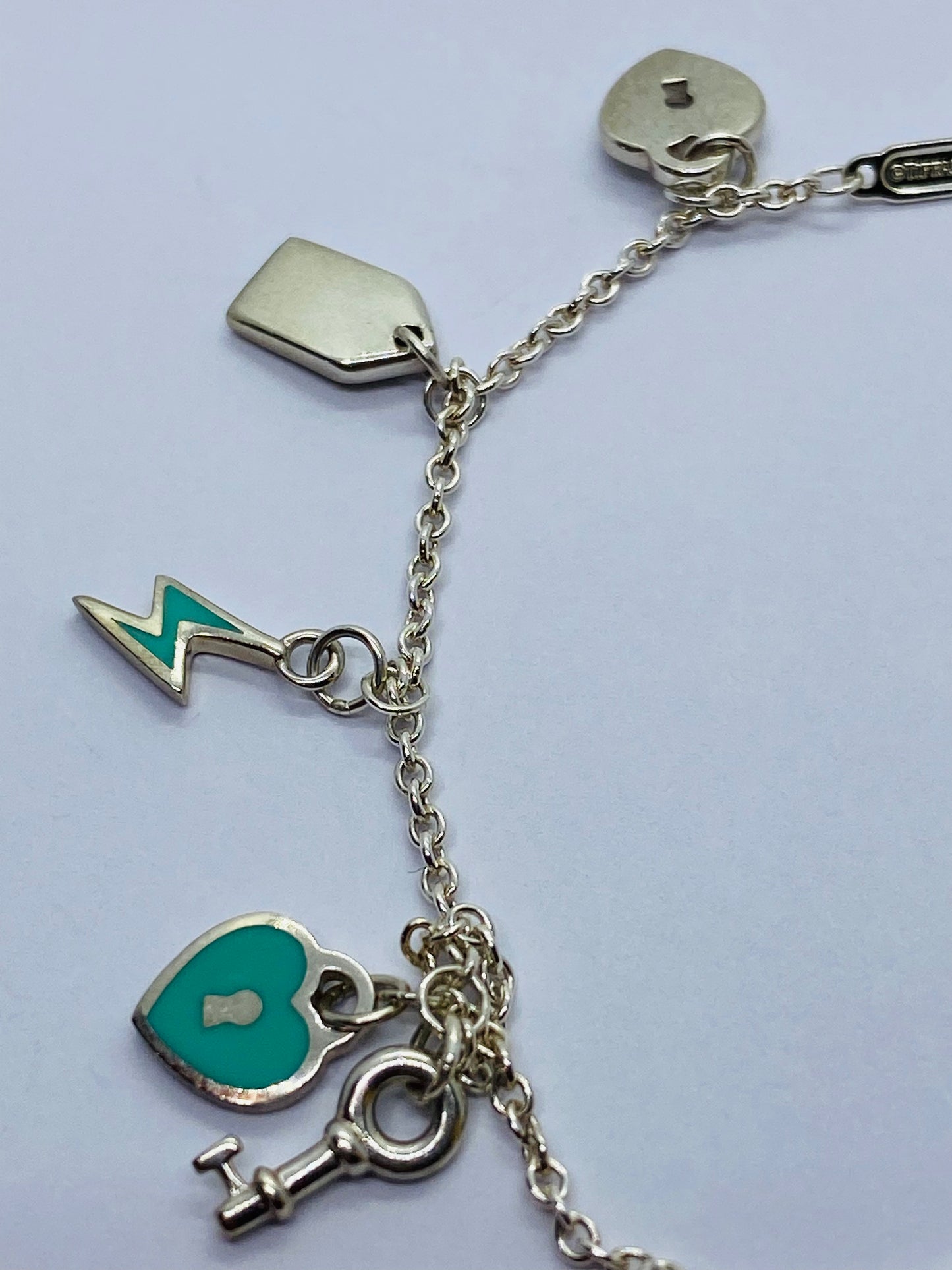 Tiffany & Co Sterling Silver  Blue Enamel Mini Charm Bracelet